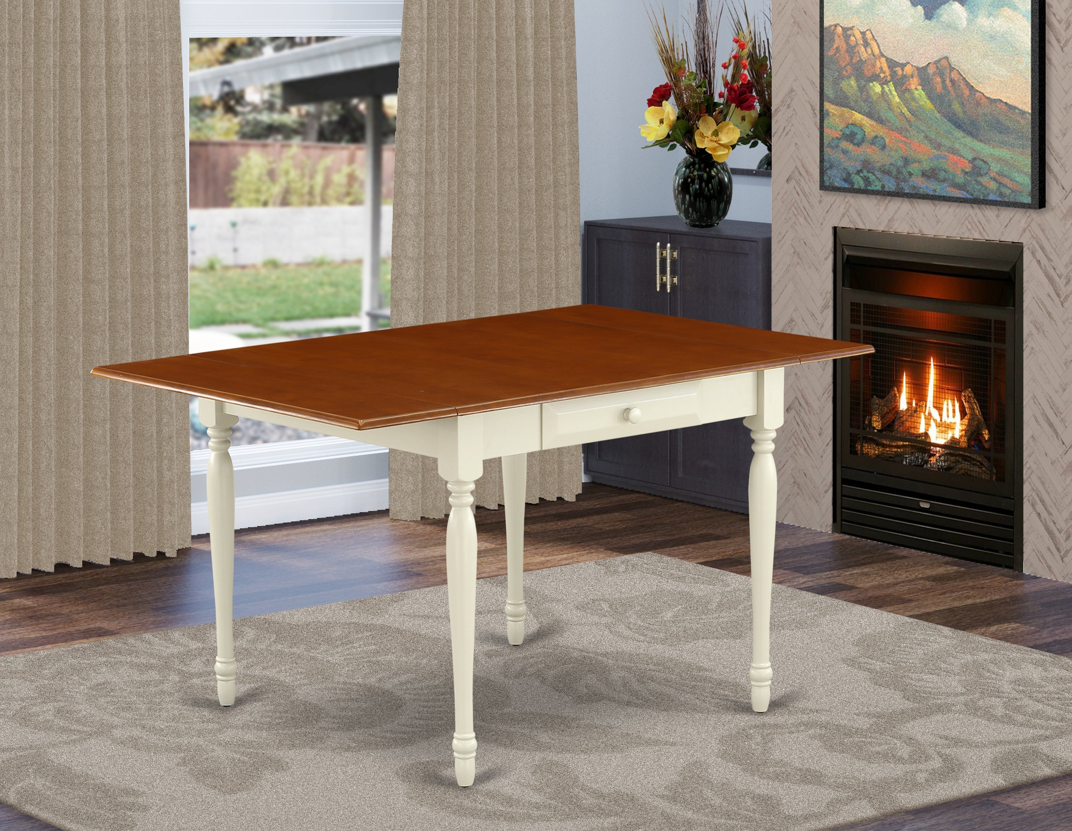 MZT-WHI-T Monza Rectangular Table 36"X54" With 2 Drop Leaves In Buttermilk & Cherry Finish