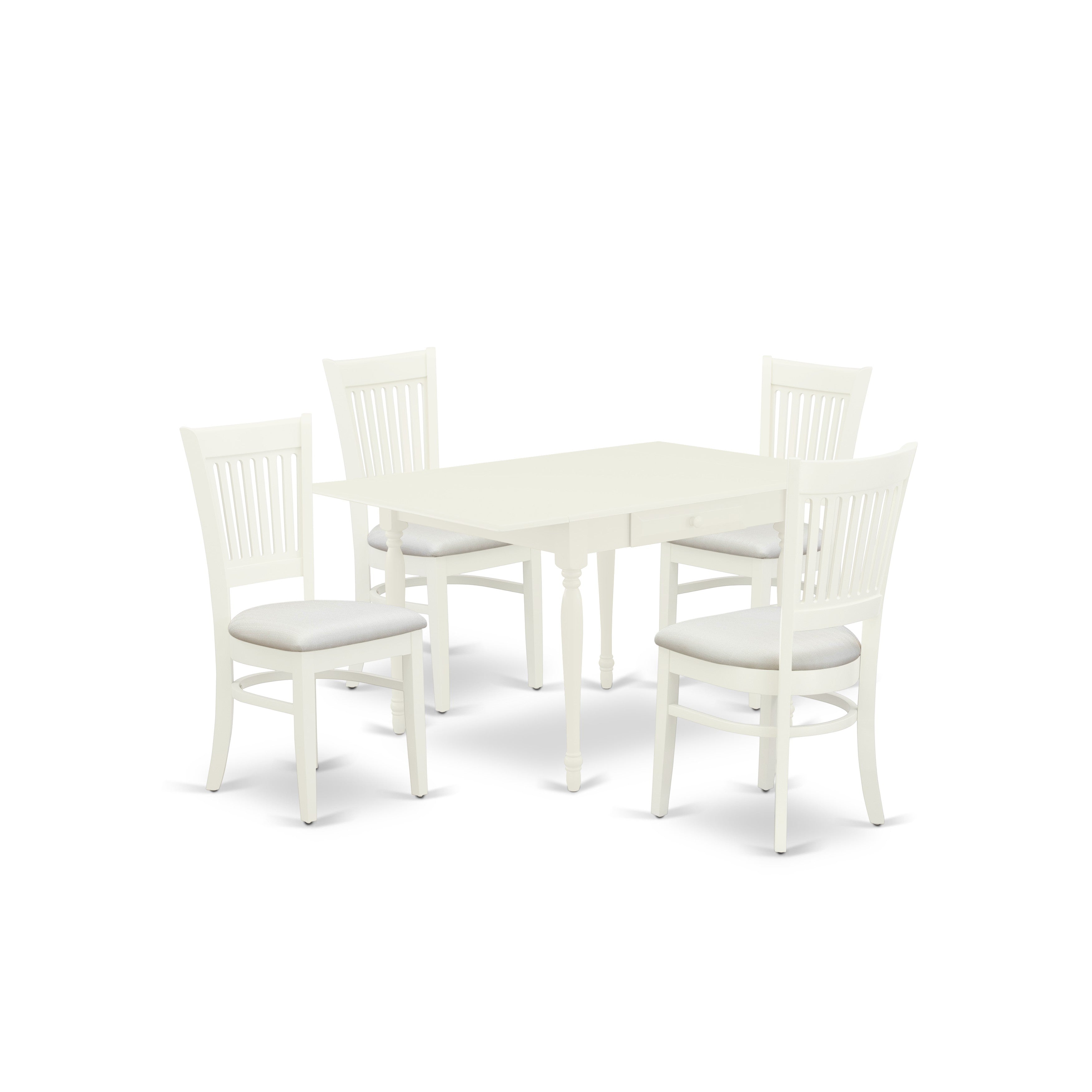 East West Furniture MZVA5-LWH-C 5-Pc Mid Century Dining Table Set 4 Wood Dining Chairs with Slatted Back and Linen fabric seat and Mid Century Dining Table with Rectangular Top and 4 Legs- Linen White Finish