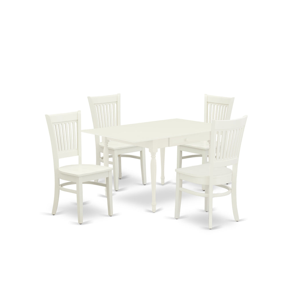 East West Furniture MZVA5-LWH-W 5 Piece Kitchen Table & Chairs Set Includes a Rectangle Dining Table with Dropleaf and 4 Dining Room Chairs
