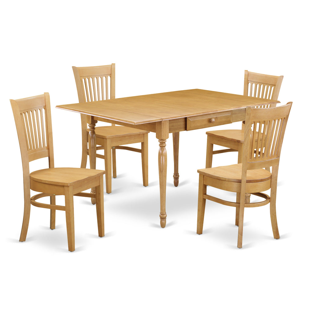 East West Furniture MZVA5-OAK-W 5 Piece Modern Dining Table Set Includes a Rectangle Wooden Table with Dropleaf and 4 Kitchen Dining Chairs