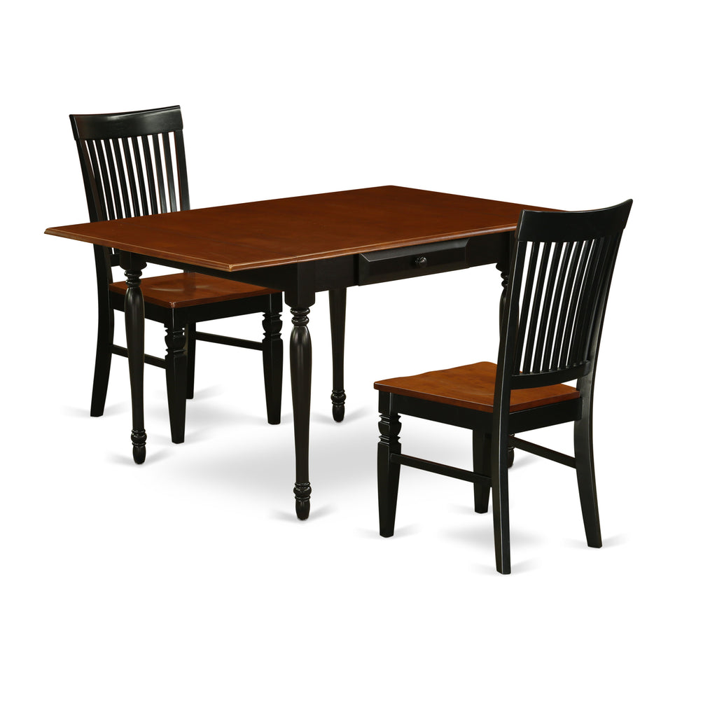 East West Furniture MZWE3-BCH-W 3 Piece Modern Dining Table Set Contains a Rectangle Wooden Table with Dropleaf and 2 Dining Chairs