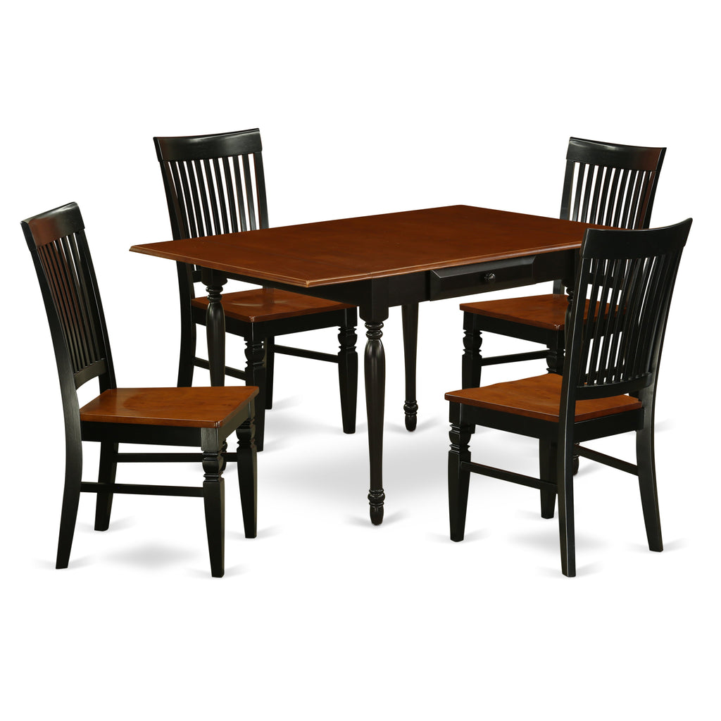 Juego de comedor de 5 piezas East West Furniture MZWE5-BCH-W. Incluye una mesa de comedor rectangular con alas abatibles y 4 sillas de cocina.