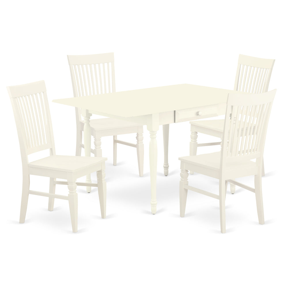 East West Furniture MZWE5-LWH-W 5 Piece Dining Table Set for 4 Includes a Rectangle Kitchen Table with Dropleaf and 4 Kitchen Dining Chairs