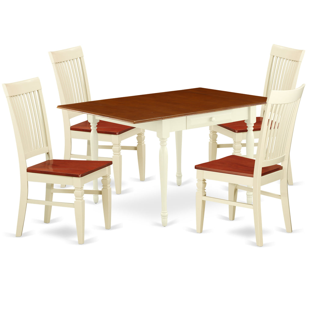 Juego de mesa de comedor East West Furniture MZWE5-WHI-W de 5 piezas para 4 personas. Incluye una mesa de cocina rectangular con alas abatibles y 4 sillas de comedor de cocina.