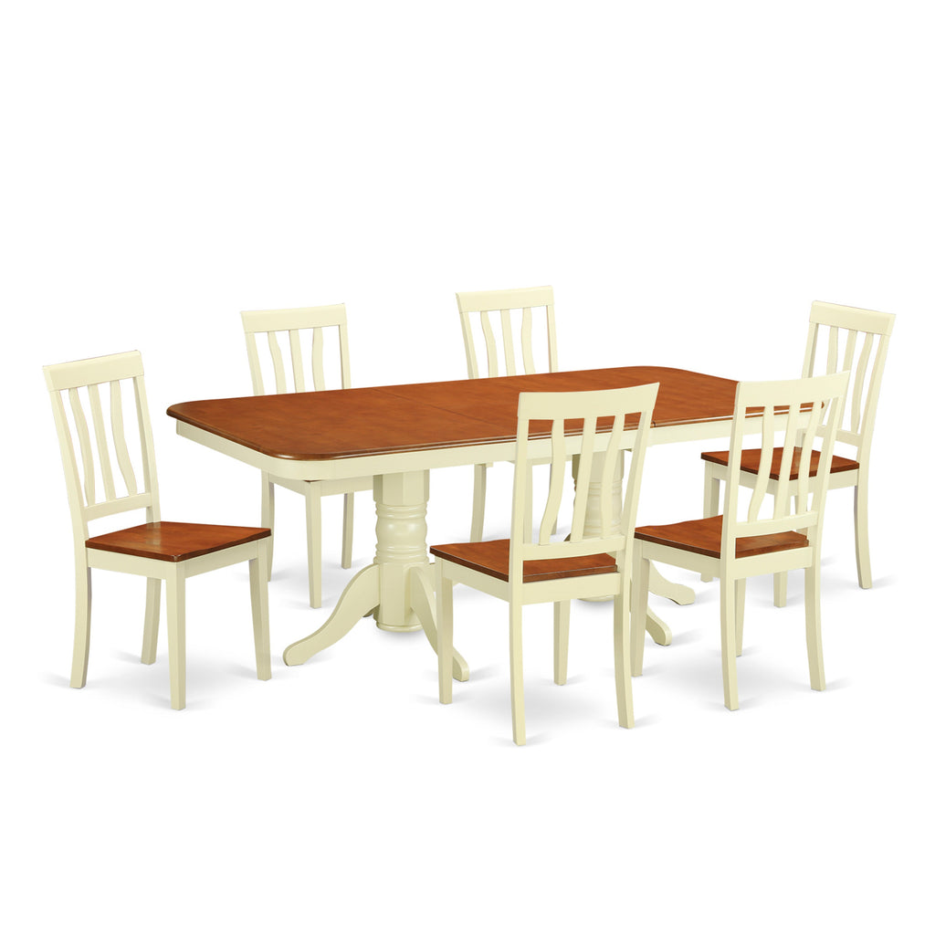 East West Furniture NAAN7-WHI-W 7 Piece Dining Table Set Consist of a Rectangle Dinner Table with Butterfly Leaf and 6 Dining Room Chairs