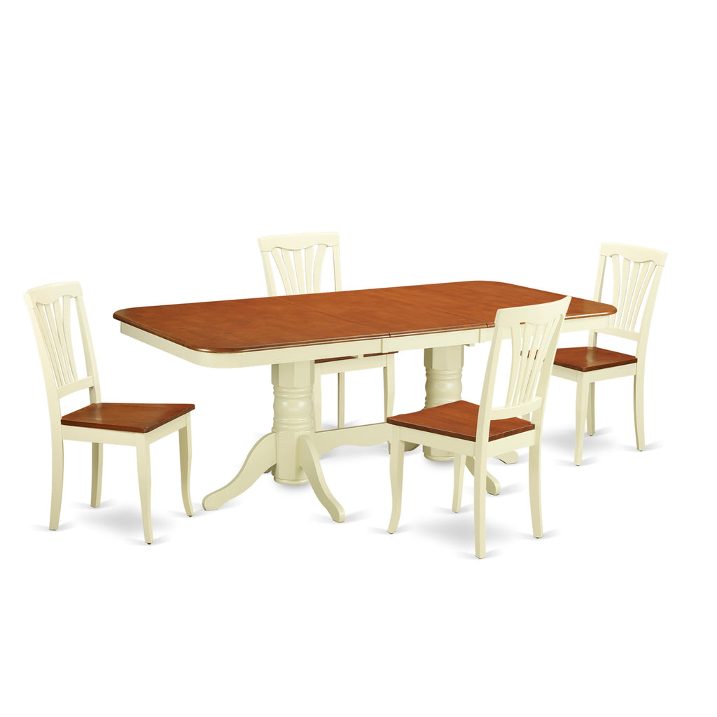 East West Furniture NAAV5-WHI-W 5 Piece Kitchen Table Set for 4 Includes a Rectangle Dining Table with Butterfly Leaf and 4 Dining Room Chairs