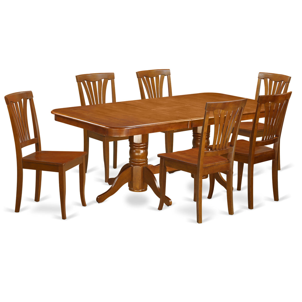East West Furniture NAAV7-SBR-W 7 Piece Dining Room Table Set Consist of a Rectangle Kitchen Table with Butterfly Leaf and 6 Dining Chairs
