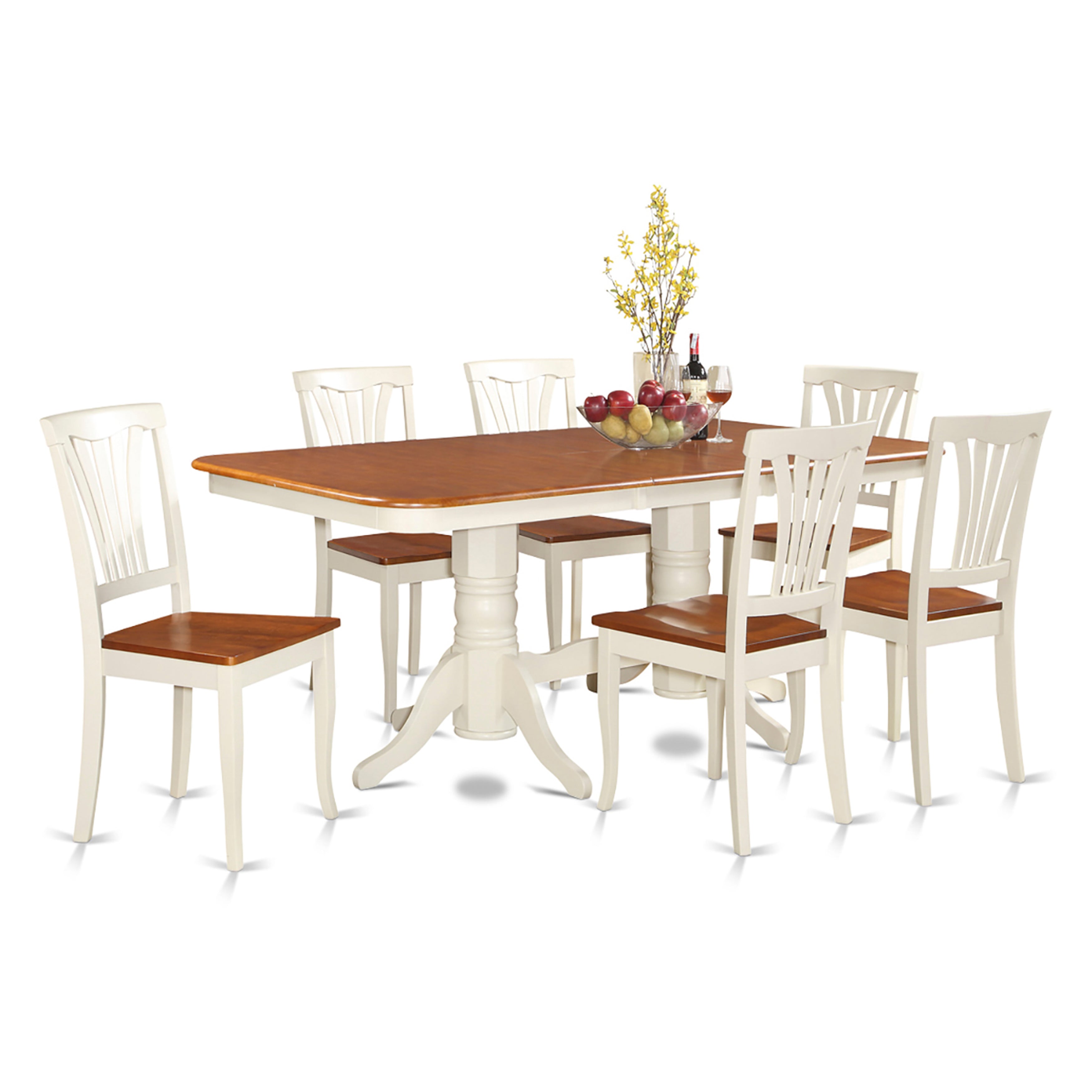 Juego de comedor de 7 piezas East West Furniture NAAV7-WHI-W compuesto por una mesa de comedor rectangular con hojas de mariposa y 6 sillas de cocina.