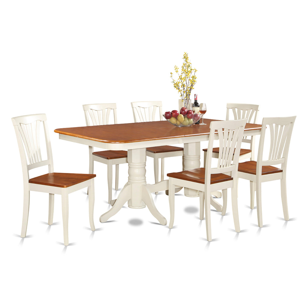 East West Furniture NAAV7-WHI-W 7 Piece Dining Set Consist of a Rectangle Dining Table with Butterfly Leaf and 6 Kitchen Chairs, 40x78 Inch, Buttermilk & Cherry
