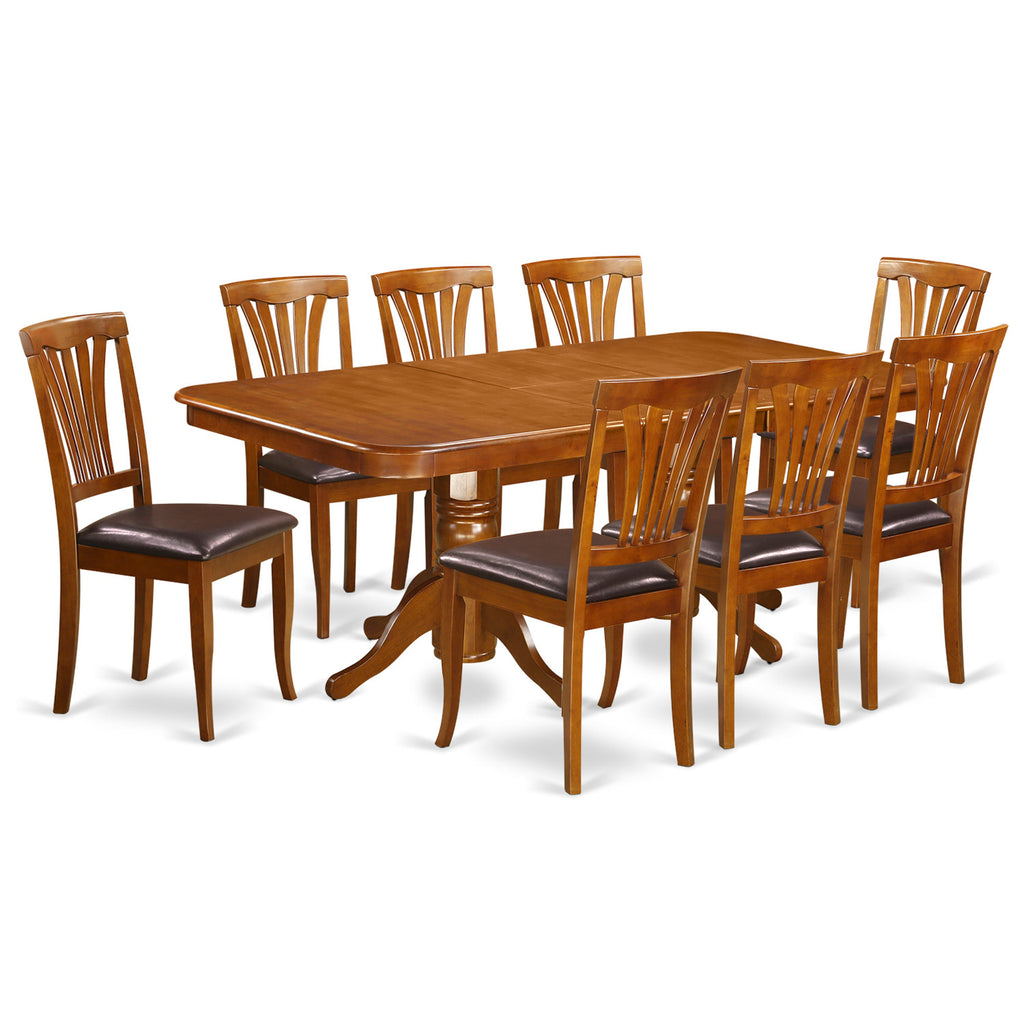 East West Furniture NAAV9-SBR-LC 9 Piece Dining Room Furniture Set Includes a Rectangle Kitchen Table with Butterfly Leaf and 8 Faux Leather Upholstered Chairs