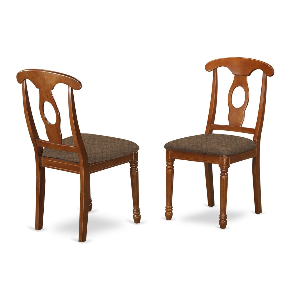 East West Furniture NAC-SBR-C Napoleon Kitchen Dining Chairs - Linen Fabric Upholstered Solid Wood Chairs, Set of 2, Saddle Brown