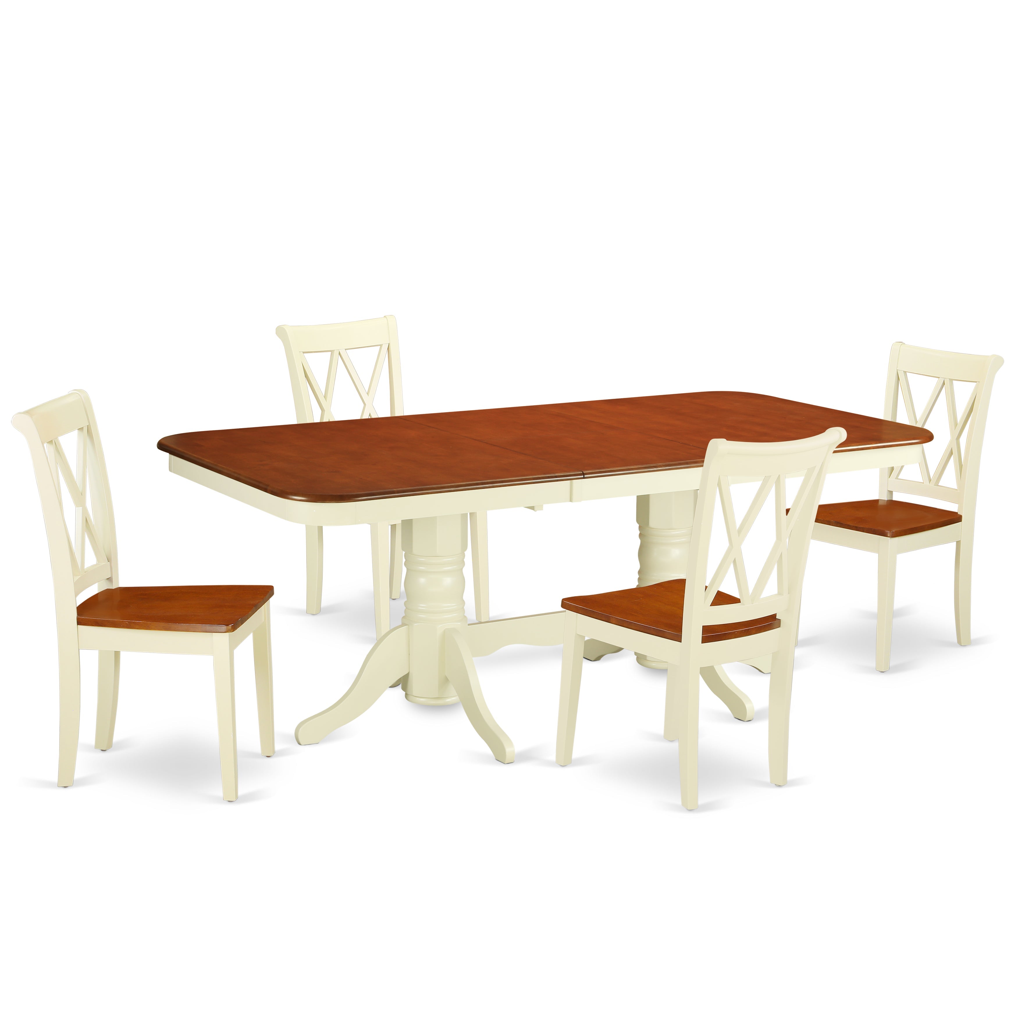 NACL5-BMK-W 5PC Rectangular 60/78 inch Table with 18 In Leaf and 4 Double X back Chairs