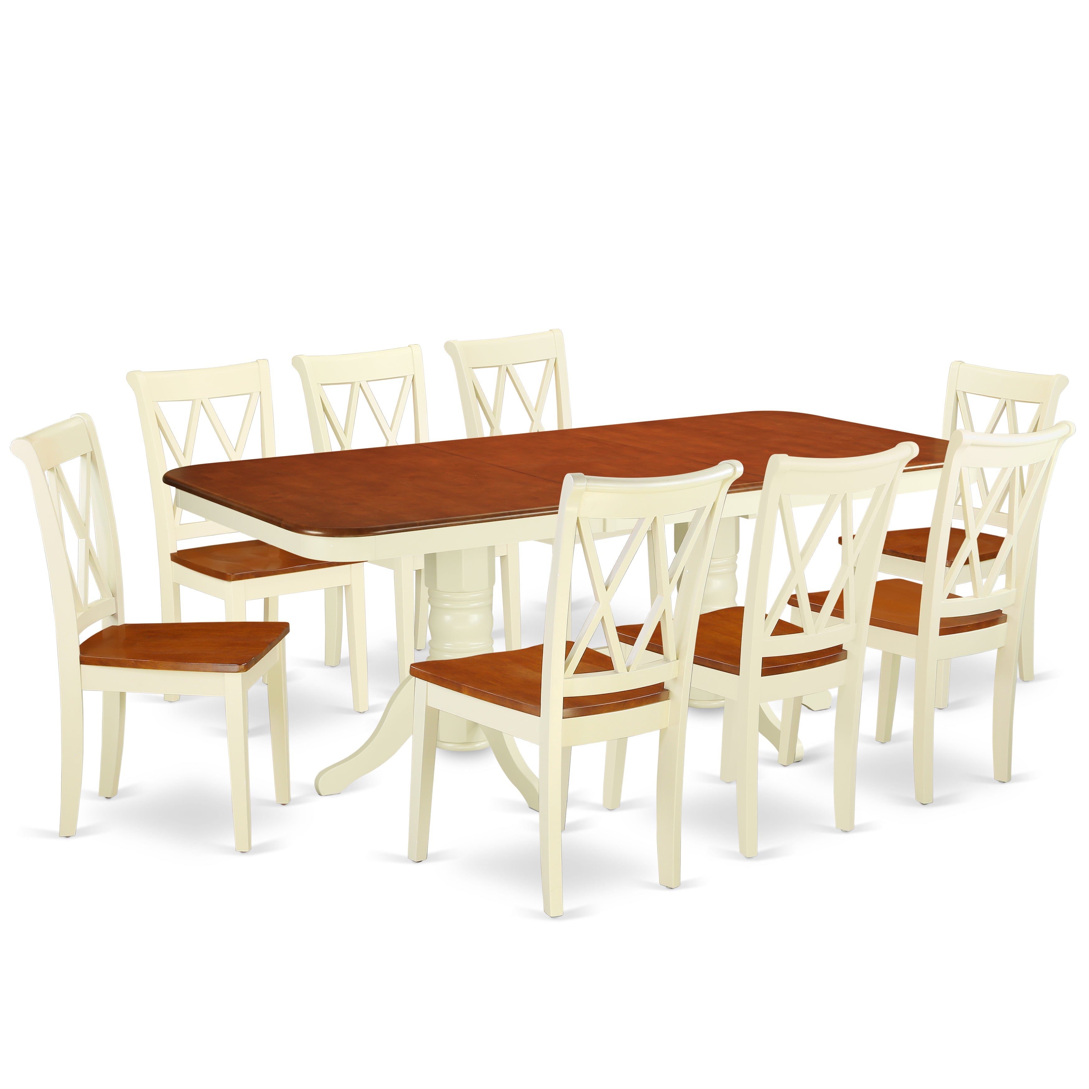 NACL9-BMK-W 9PC Rectangular 60/78 inch Table with 18 In Leaf and 8 Double X back Chairs