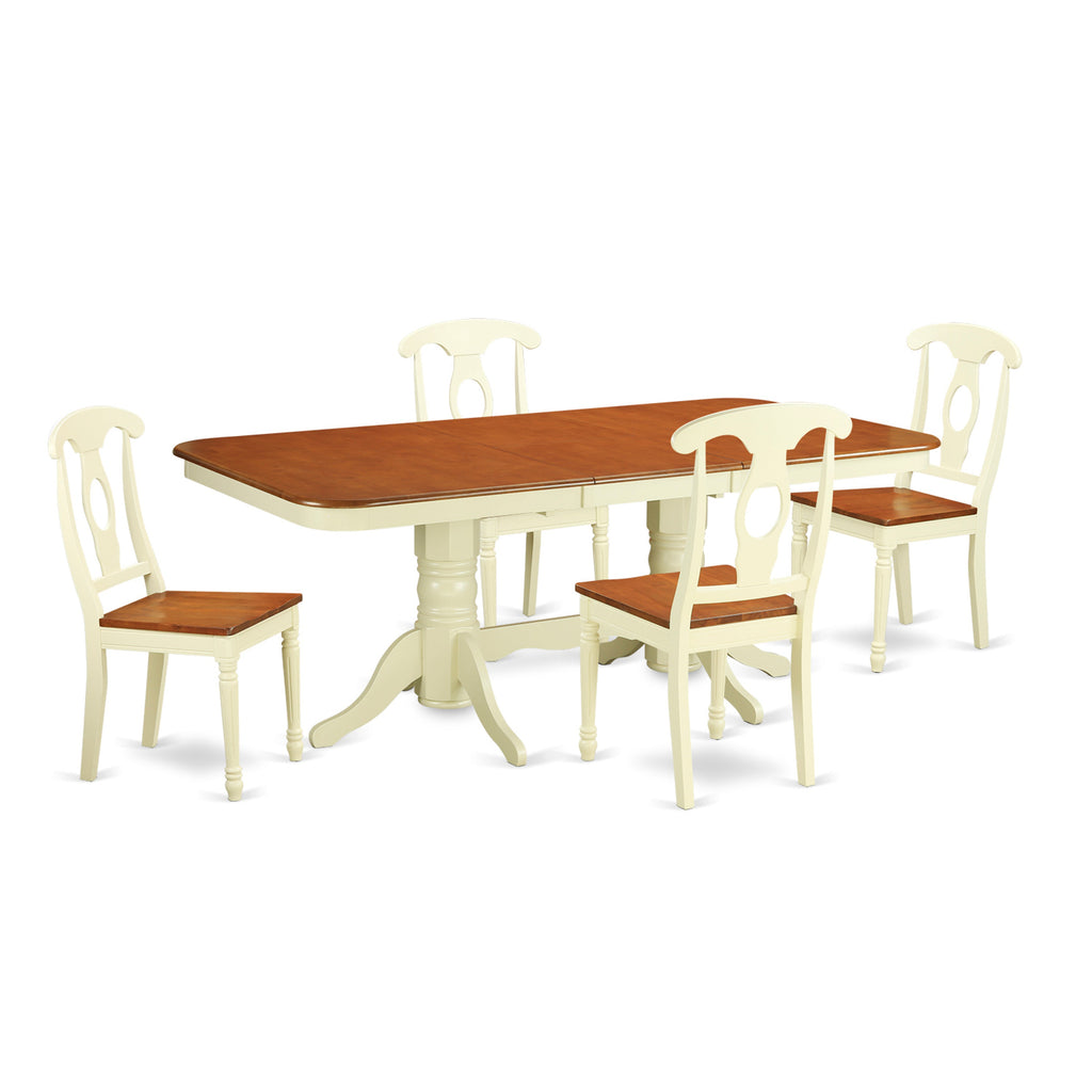East West Furniture NAKE5-WHI-W 5 Piece Kitchen Table & Chairs Set Includes a Rectangle Dining Room Table with Butterfly Leaf and 4 Dining Chairs, 40x78 Inch, Buttermilk & Cherry