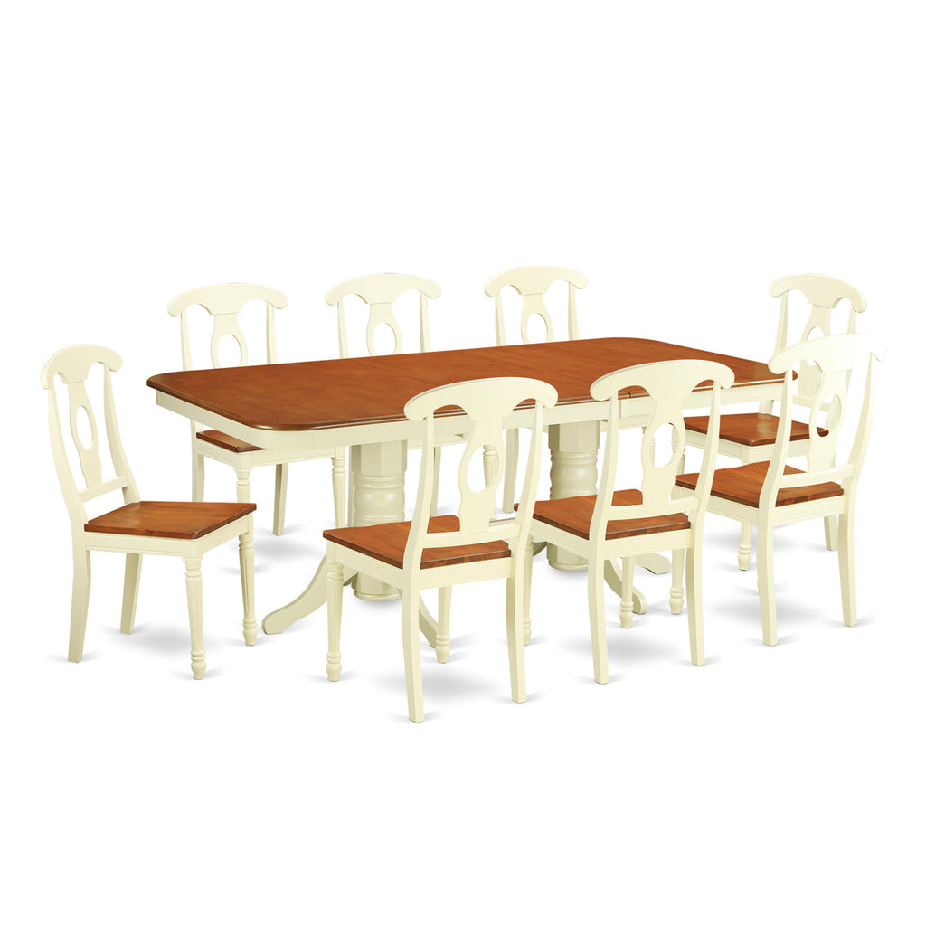 East West Furniture NAKE9-WHI-W 9 Piece Dining Room Furniture Set Includes a Rectangle Kitchen Table with Butterfly Leaf and 8 Dining Chairs