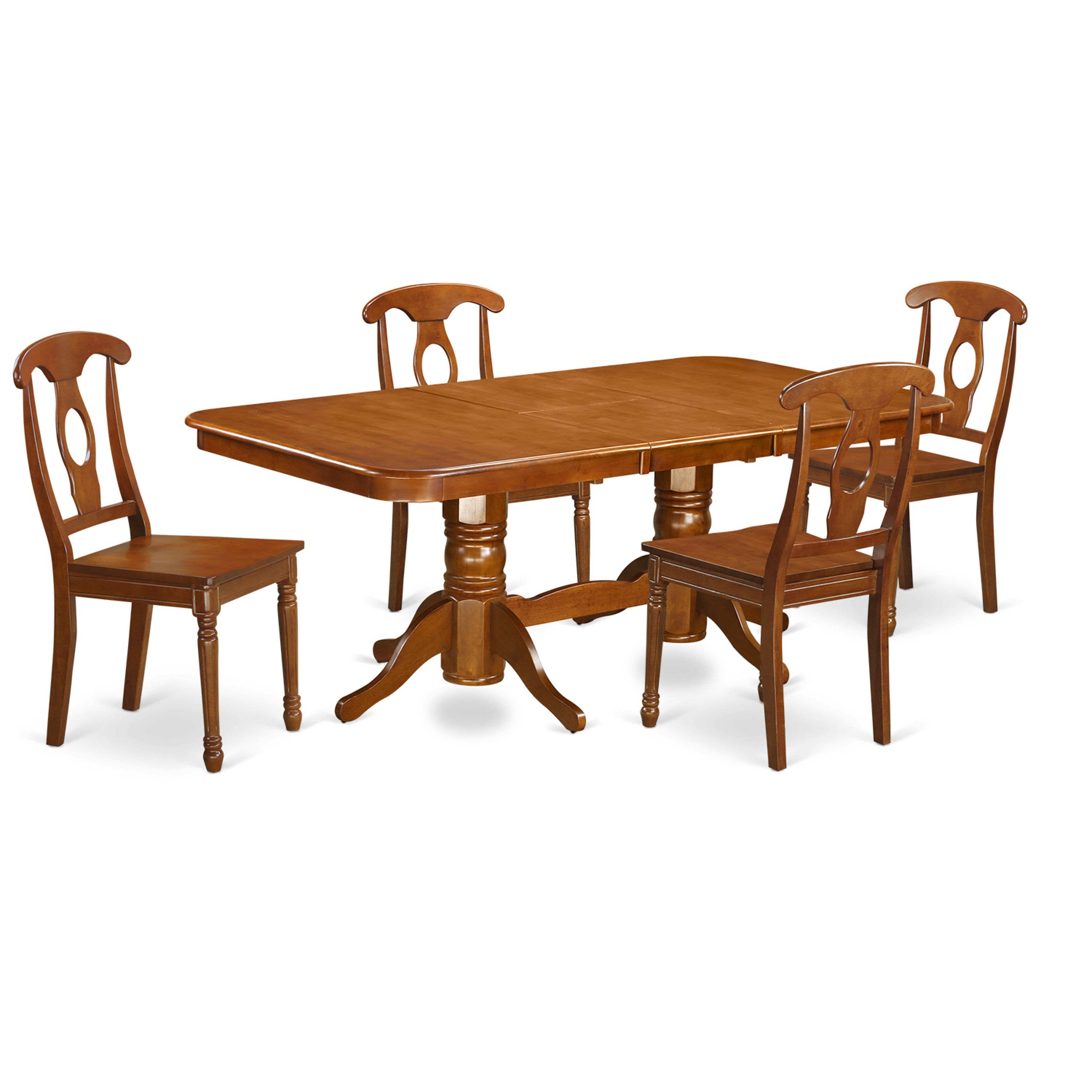 El juego de comedor de 5 piezas East West Furniture NANA5-SBR-W incluye una mesa de cocina rectangular con diseño de hojas de mariposa y 4 sillas de comedor.