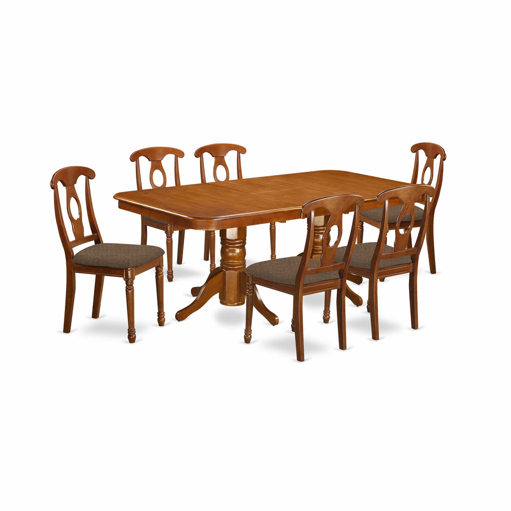 East West Furniture NANA7-SBR-C 7 Piece Dining Room Furniture Set Consist of a Rectangle Kitchen Table with Butterfly Leaf and 6 Linen Fabric Upholstered Chairs, 40x78 Inch, Saddle Brown