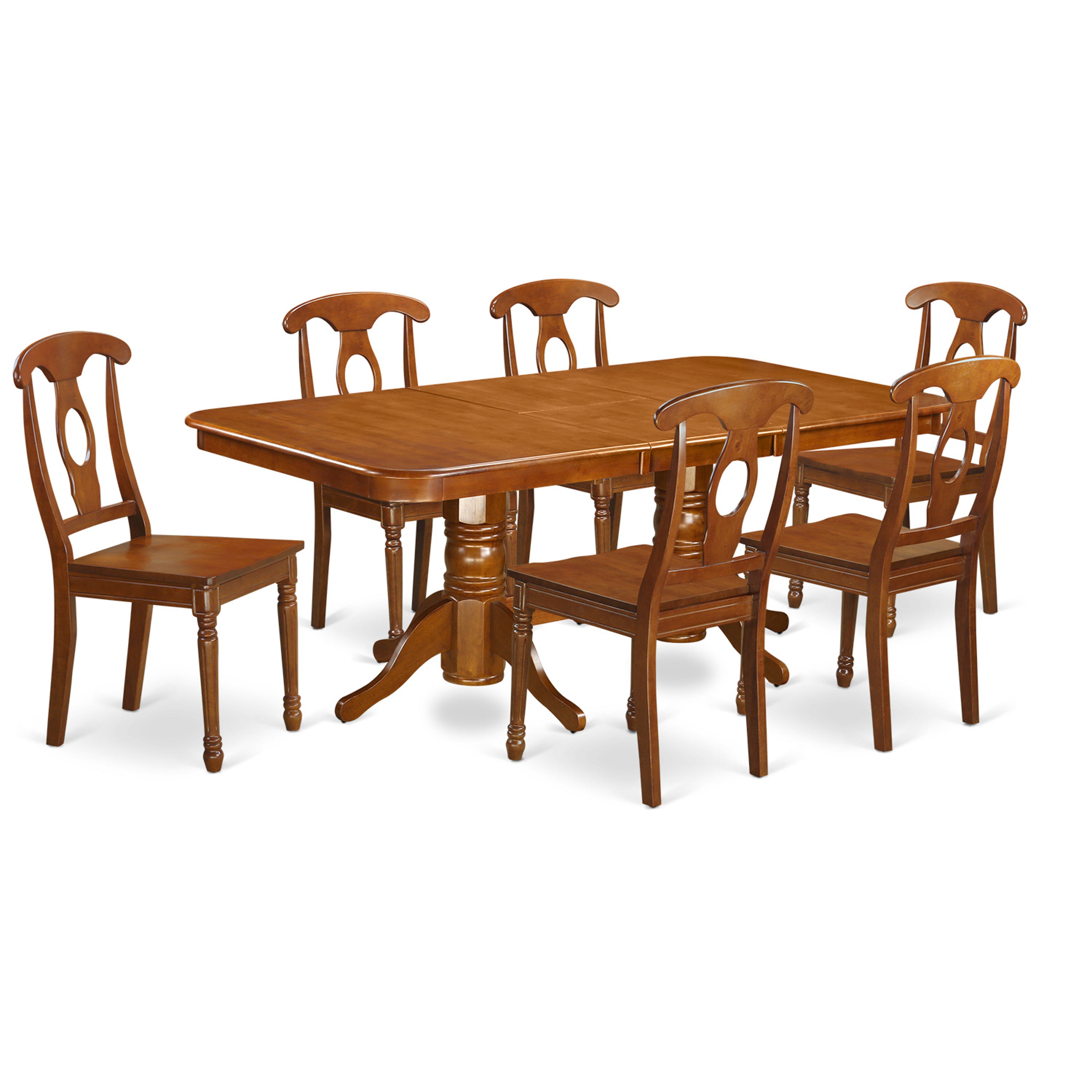 NANA7-SBR-W 7 PC Dining room set for 6-rectangular Table with Leaf and 6 Kitchen Dining Chairs