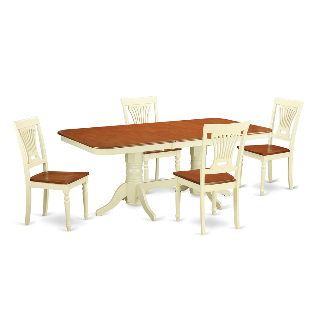 El juego de mesa de comedor moderno de 5 piezas East West Furniture NAPL5-WHI-W incluye una mesa rectangular de madera con diseño de hojas de mariposa y 4 sillas de comedor de cocina.