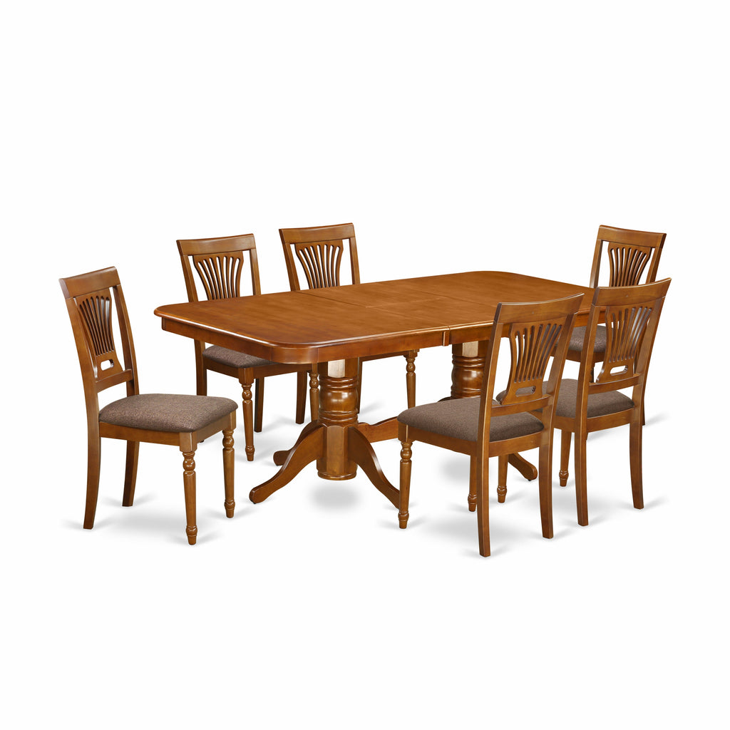 East West Furniture NAPL7-SBR-C 7 Piece Dinette Set Consist of a Rectangle Dining Room Table with Butterfly Leaf and 6 Linen Fabric Kitchen Dining Chairs