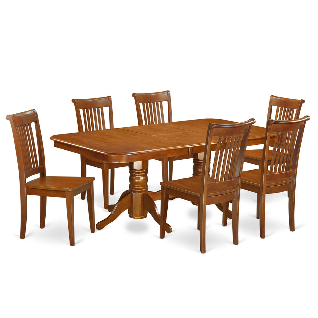 East West Furniture NAPO7-SBR-W 7 Piece Dining Table Set Consist of a Rectangle Wooden Table with Butterfly Leaf and 6 Dining Room Chairs