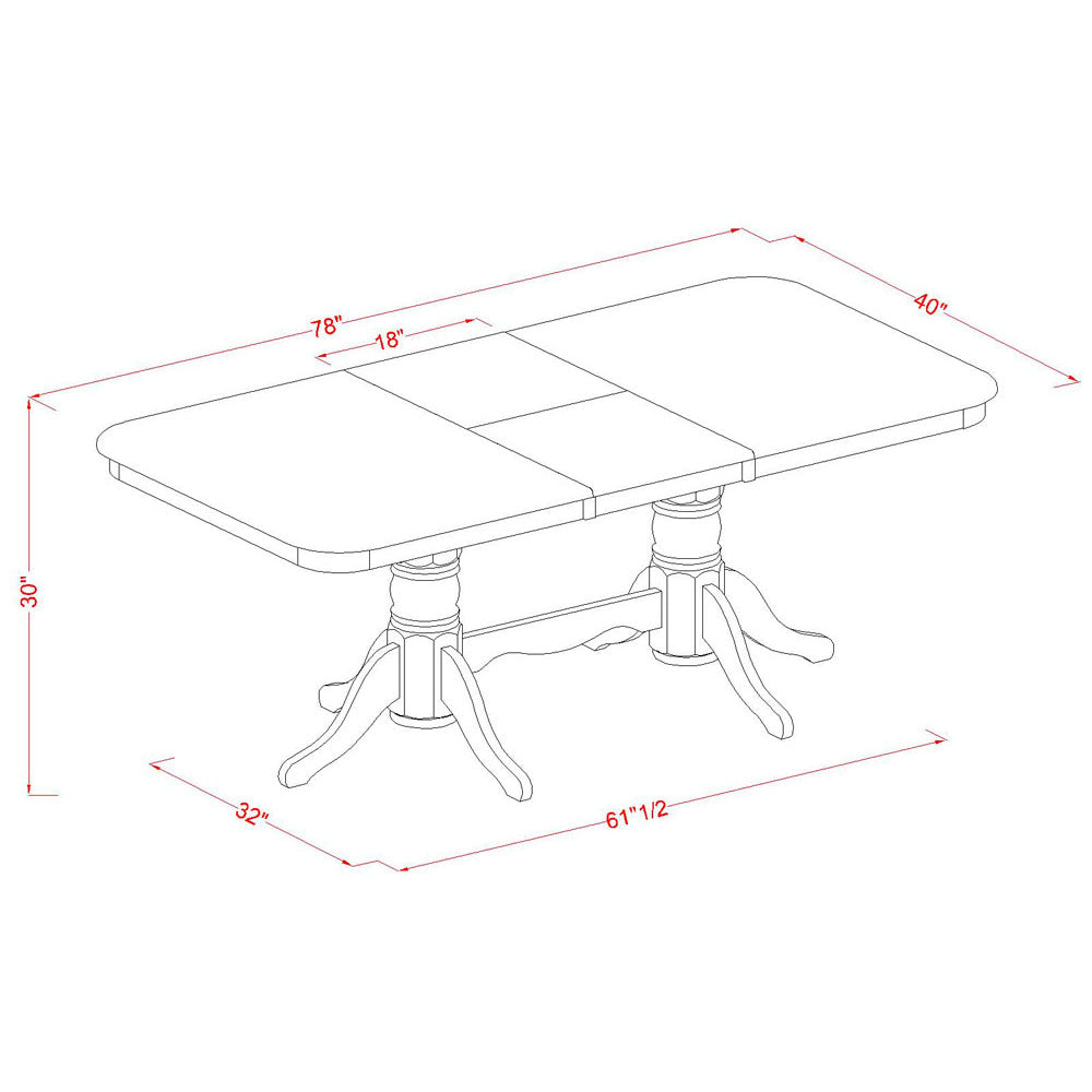 East West Furniture NAT-WHI-TP Napoleon Kitchen Table - a Rectangle Dining Table Top with Butterfly Leaf & Double Pedestal Base, 40x78 Inch, Buttermilk & Cherry