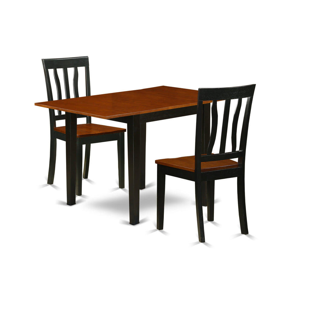 East West Furniture NDAN3-BCH-W 3 Piece Modern Dining Table Set Contains a Rectangle Wooden Table with Dropleaf and 2 Kitchen Dining Chairs, 30x48 Inch, Black & Cherry