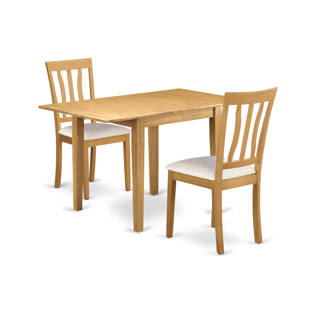 East West Furniture NDAN3-OAK-LC 3 Piece Dining Table Set for Small Spaces Contains a Rectangle Dining Room Table with Dropleaf and 2 Faux Leather Upholstered Chairs