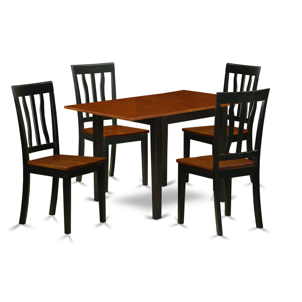 East West Furniture NDAN5-BCH-W 5 Piece Kitchen Table Set for 4 Includes a Rectangle Dining Room Table with Dropleaf and 4 Dining Chairs, 30x48 Inch, Black & Cherry