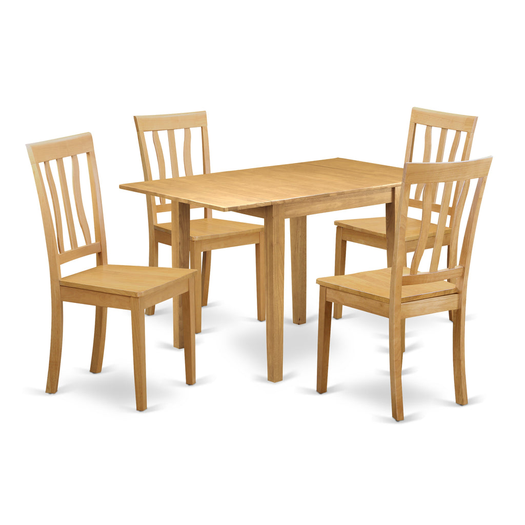 East West Furniture NDAN5-OAK-W 5 Piece Dining Table Set for 4 Includes a Rectangle Kitchen Table with Dropleaf and 4 Dining Room Chairs, 30x48 Inch, Oak