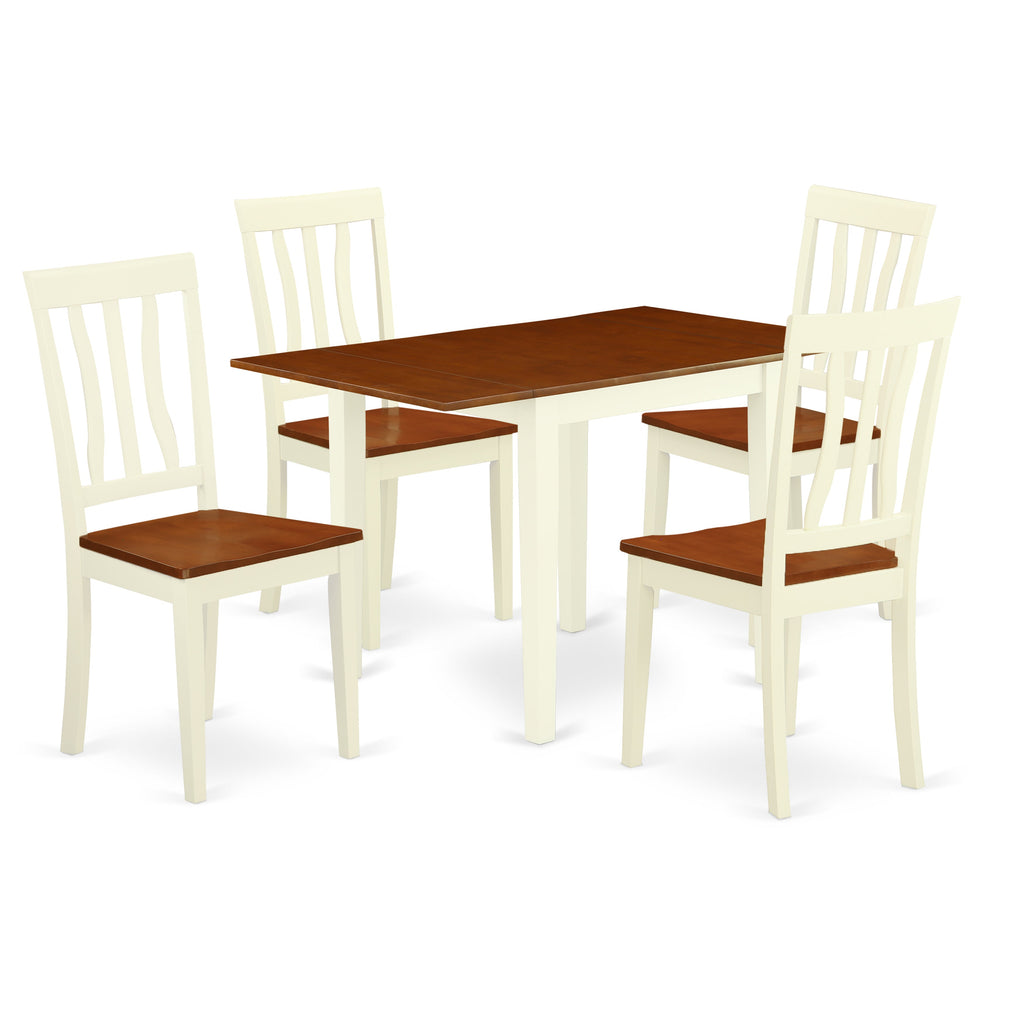 East West Furniture NDAN5-WHI-W 5 Piece Dining Room Furniture Set Includes a Rectangle Kitchen Table with Dropleaf and 4 Dining Chairs