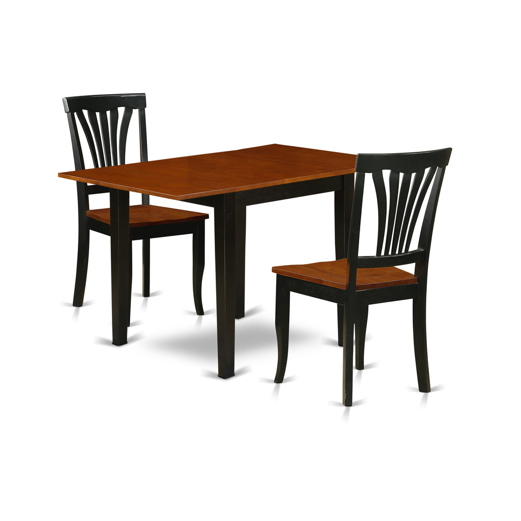 East West Furniture NDAV3-BCH-W 3 Piece Dining Set Contains a Rectangle Dining Room Table with Dropleaf and 2 Kitchen Chairs, 30x48 Inch, Black & Cherry