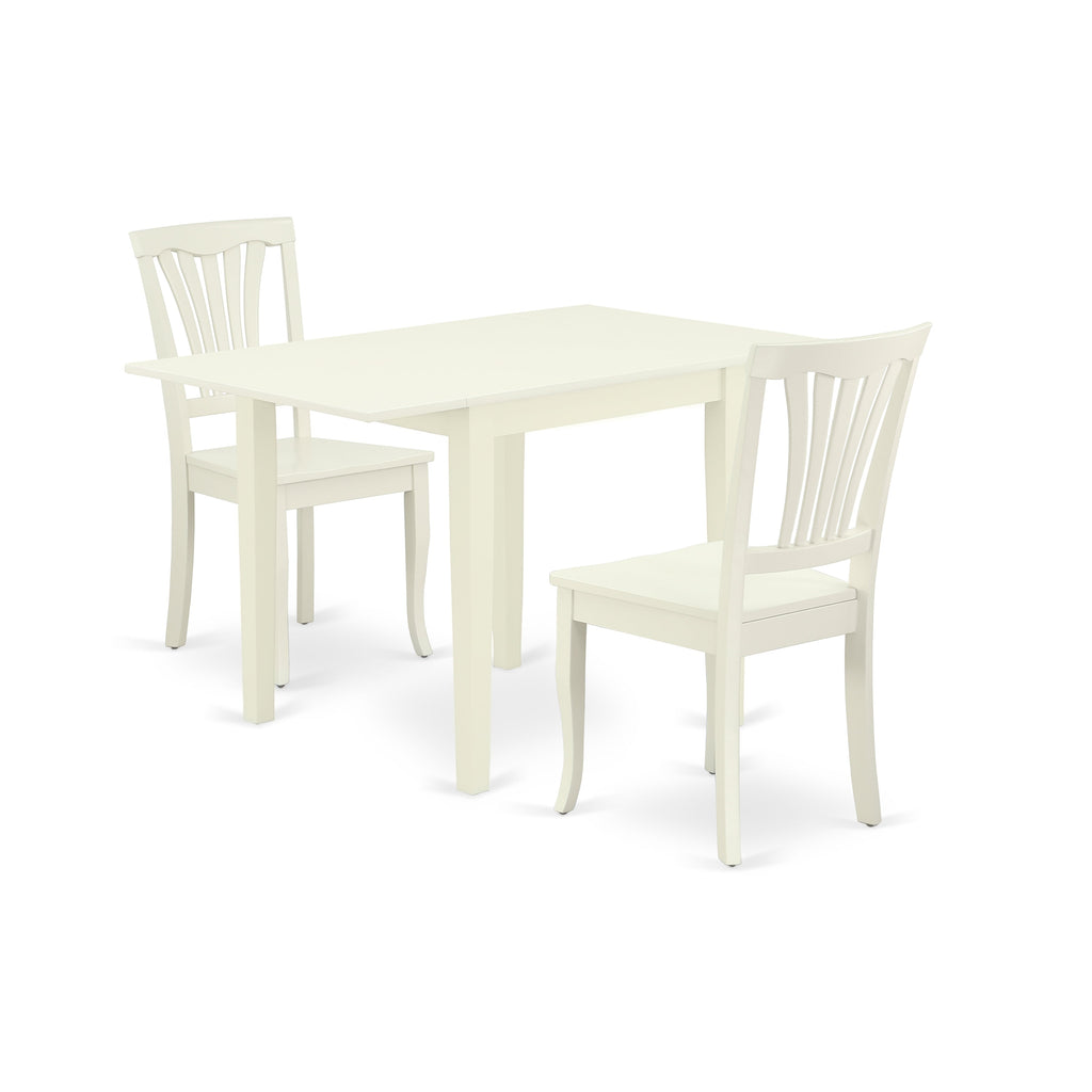 East West Furniture NDAV3-LWH-W 3 Piece Dining Set Contains a Rectangle Dining Room Table with Dropleaf and 2 Kitchen Chairs, 30x48 Inch, Linen White