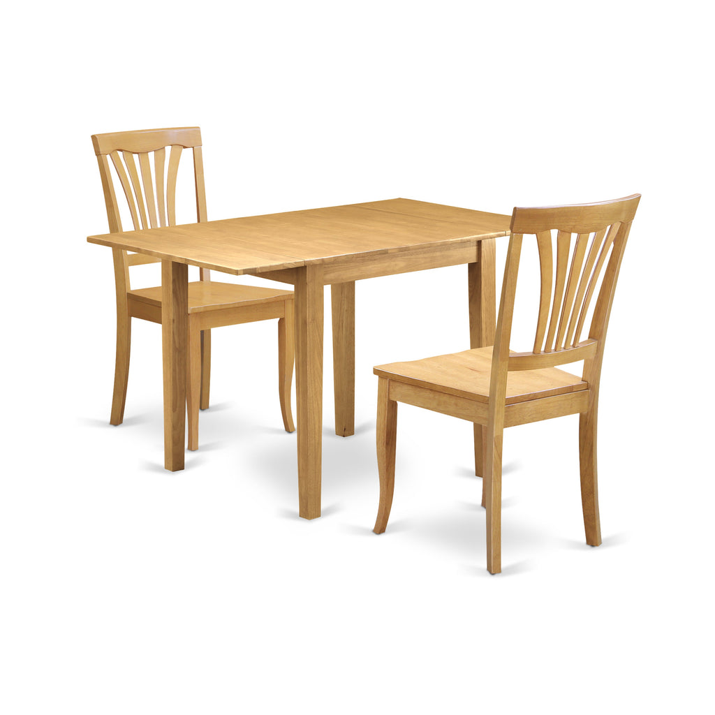 East West Furniture NDAV3-OAK-W 3 Piece Kitchen Table & Chairs Set Contains a Rectangle Dining Table with Dropleaf and 2 Dining Room Chairs, 30x48 Inch, Oak
