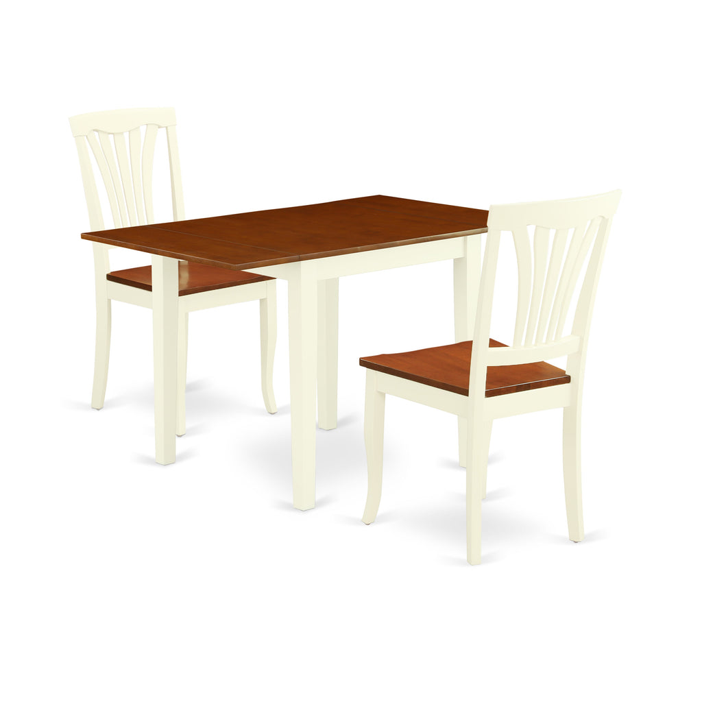 East West Furniture NDAV3-WHI-W 3 Piece Dinette Set for Small Spaces Contains a Rectangle Dining Table with Dropleaf and 2 Dining Room Chairs