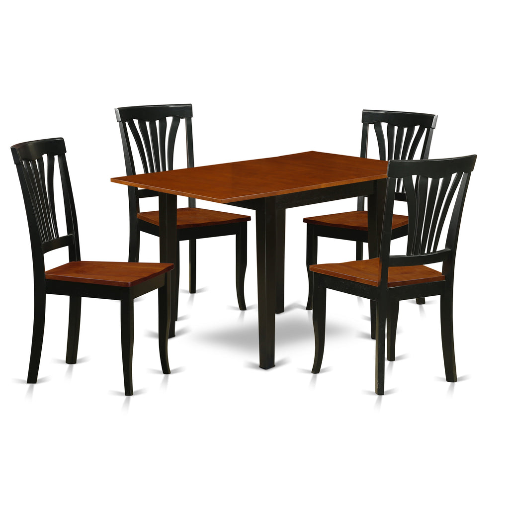 East West Furniture NDAV5-BCH-W 5 Piece Dining Table Set for 4 Includes a Rectangle Kitchen Table with Dropleaf and 4 Dining Room Chairs, 30x48 Inch, Black & Cherry