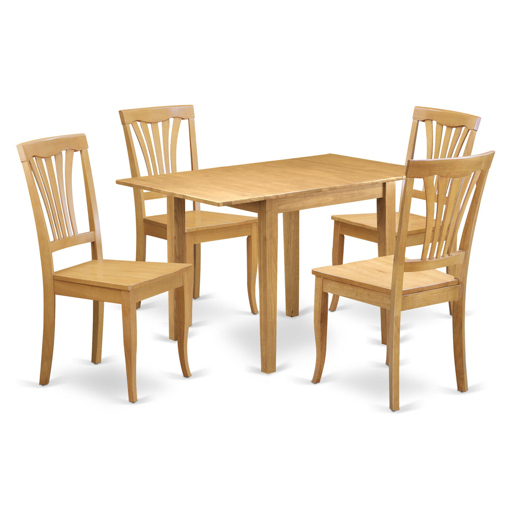 Juego de mesa de comedor East West Furniture NDAV5-OAK-W de 5 piezas para 4 personas. Incluye una mesa de cocina rectangular con alas abatibles y 4 sillas de comedor.