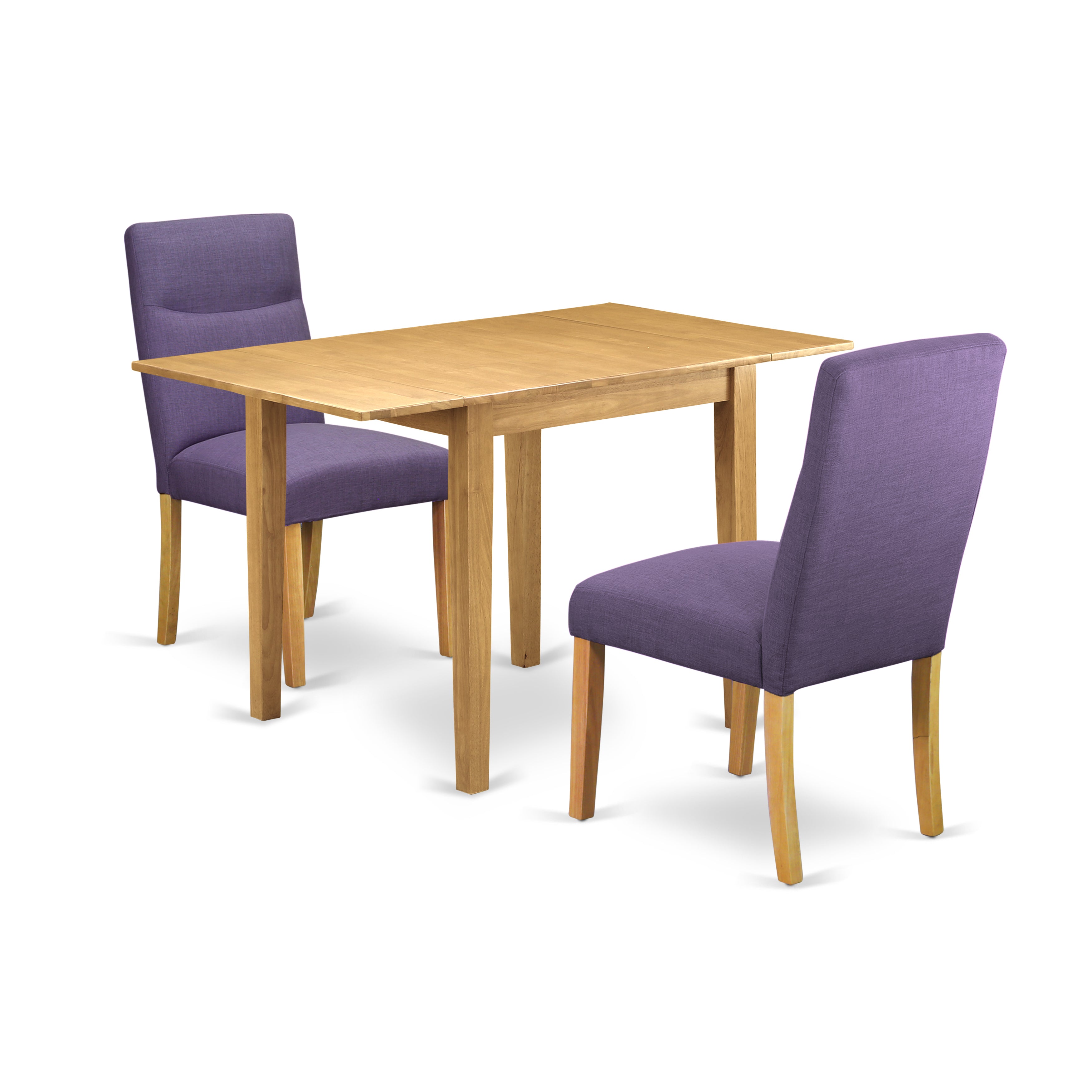 NDBE3-OAK-10 Wooden Dining Table Set 3 Pc - Two Chairs for Dining Room and a Dining Room Table - Oak Finish Hardwood - Dahlia Color Linen Fabric