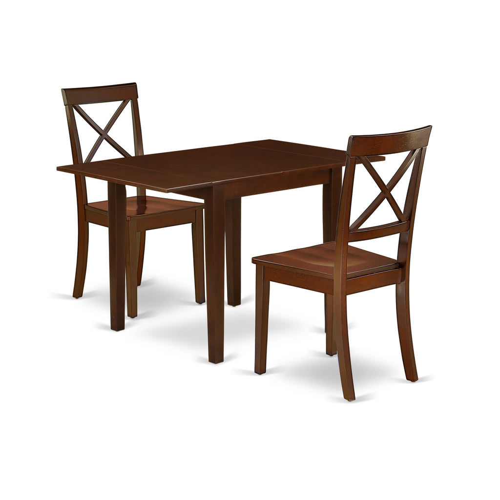 East West Furniture NDBO3-MAH-W 3 Piece Dining Set Contains a Rectangle Dining Room Table with Dropleaf and 2 Wood Seat Chairs, 30x48 Inch, Mahogany