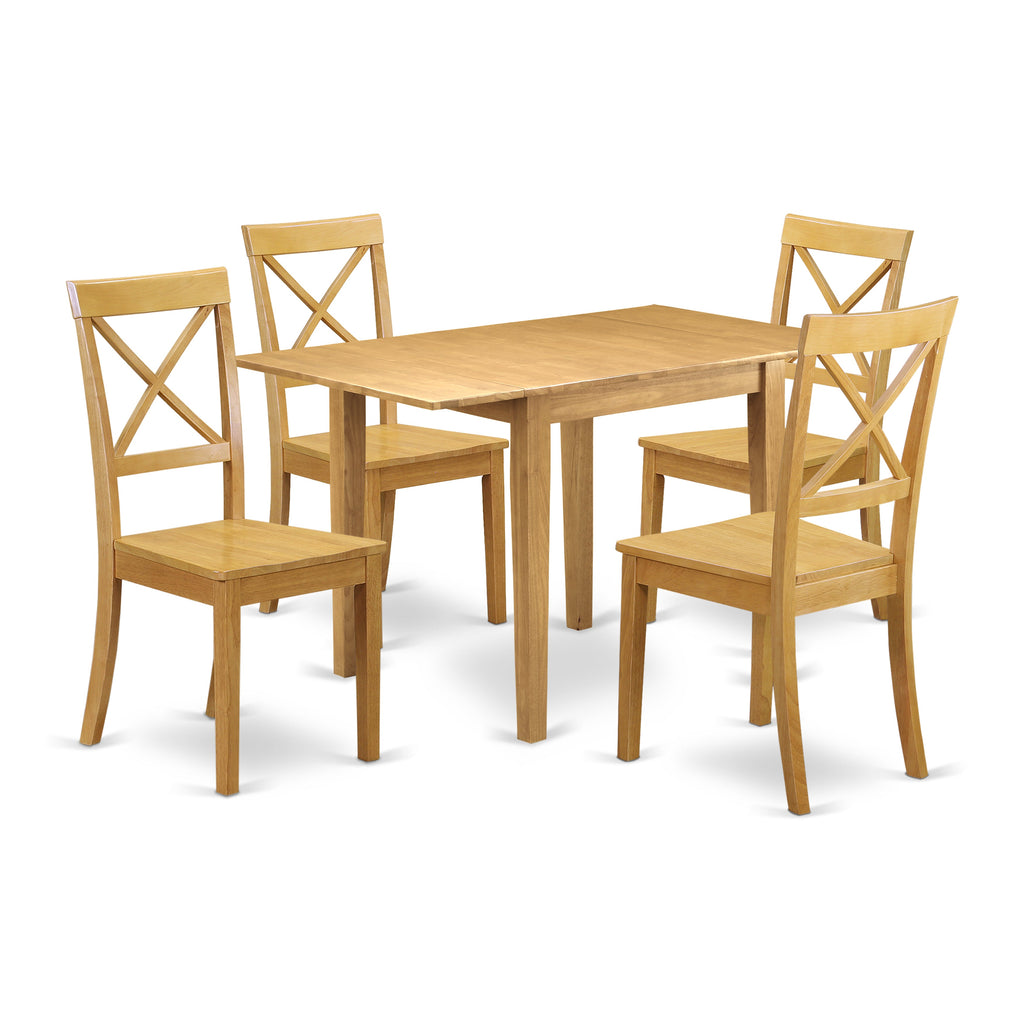 East West Furniture NDBO5-OAK-W 5 Piece Kitchen Table Set for 4 Includes a Rectangle Dining Room Table with Dropleaf and 4 Solid Wood Seat Chairs, 30x48 Inch, Oak