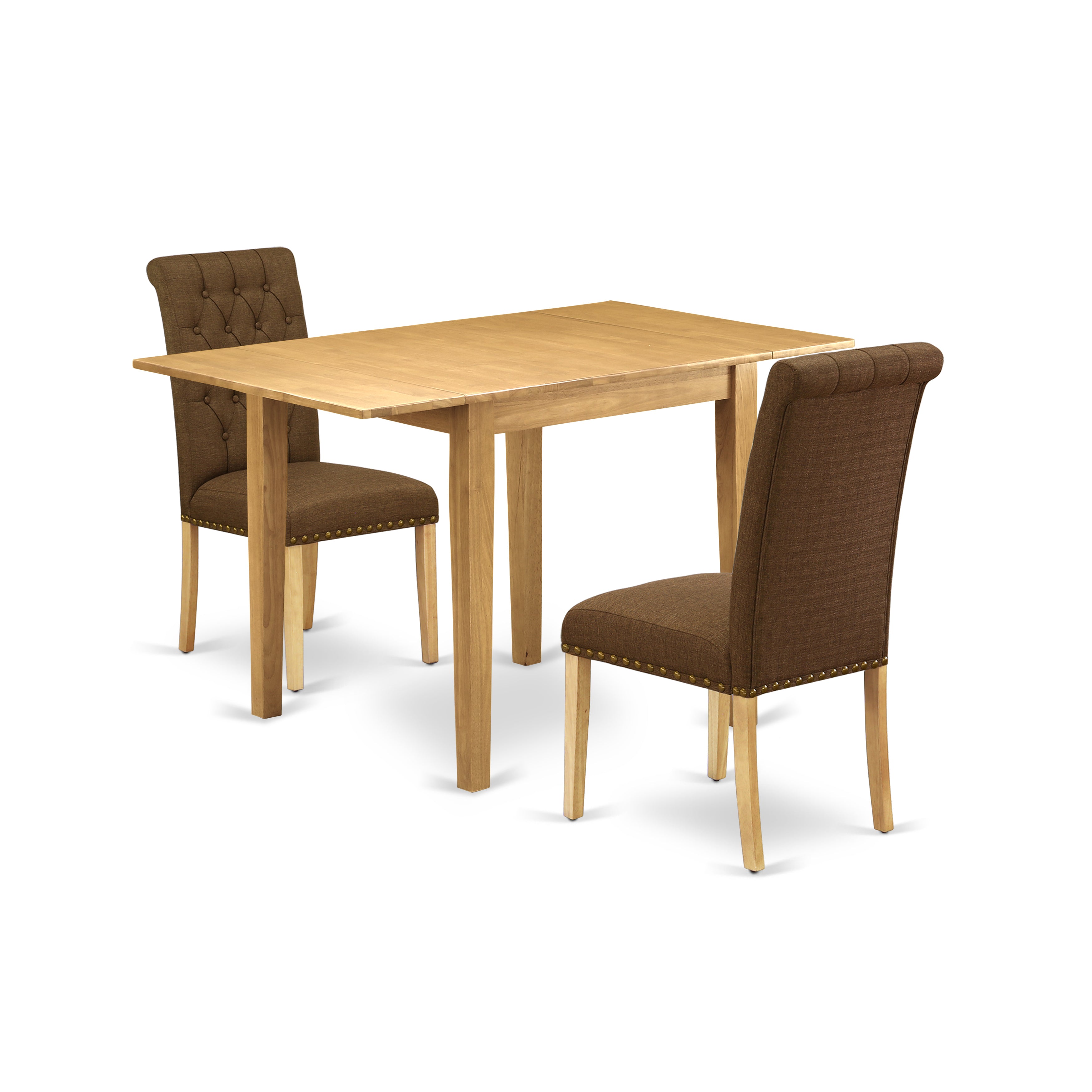 NDBR3-OAK-18 Dining Table Set 3 Pc - 2 Parson Chairs and a Dining Room Table - Oak Finish Hardwood - Brown Color Linen Fabric