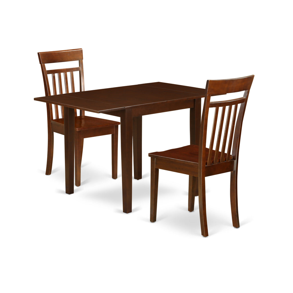 East West Furniture NDCA3-MAH-W 3 Piece Dining Room Table Set  Contains a Rectangle Kitchen Table with Dropleaf and 2 Dining Chairs, 30x48 Inch, Mahogany