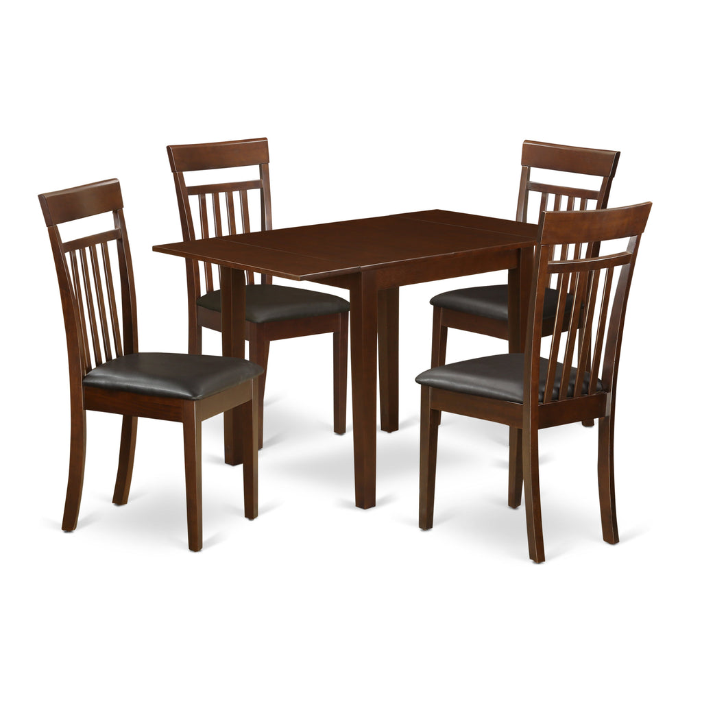 East West Furniture NDCA5-MAH-LC 5 Piece Modern Dining Table Set Includes a Rectangle Wooden Table with Dropleaf and 4 Faux Leather Dining Room Chairs