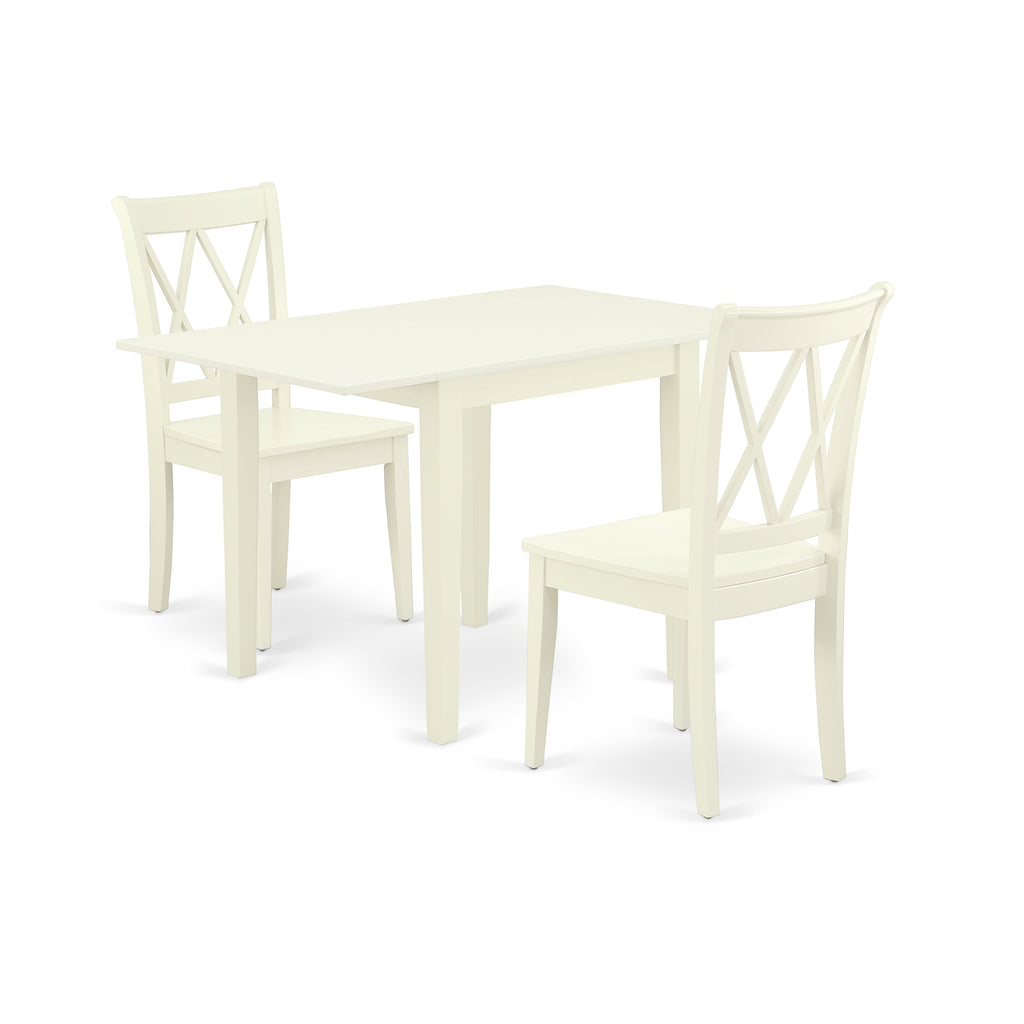 East West Furniture NDCL3-LWH-W 3 Piece Modern Dining Table Set Contains a Rectangle Wooden Table with Dropleaf and 2 Dining Chairs, 30x48 Inch, Linen White