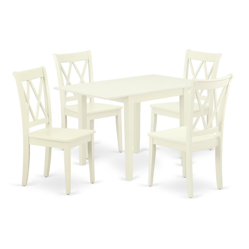 Juego de comedor de 5 piezas East West Furniture NDCL5-LWH-W. Incluye una mesa de comedor rectangular con alas abatibles y 4 sillas de cocina.