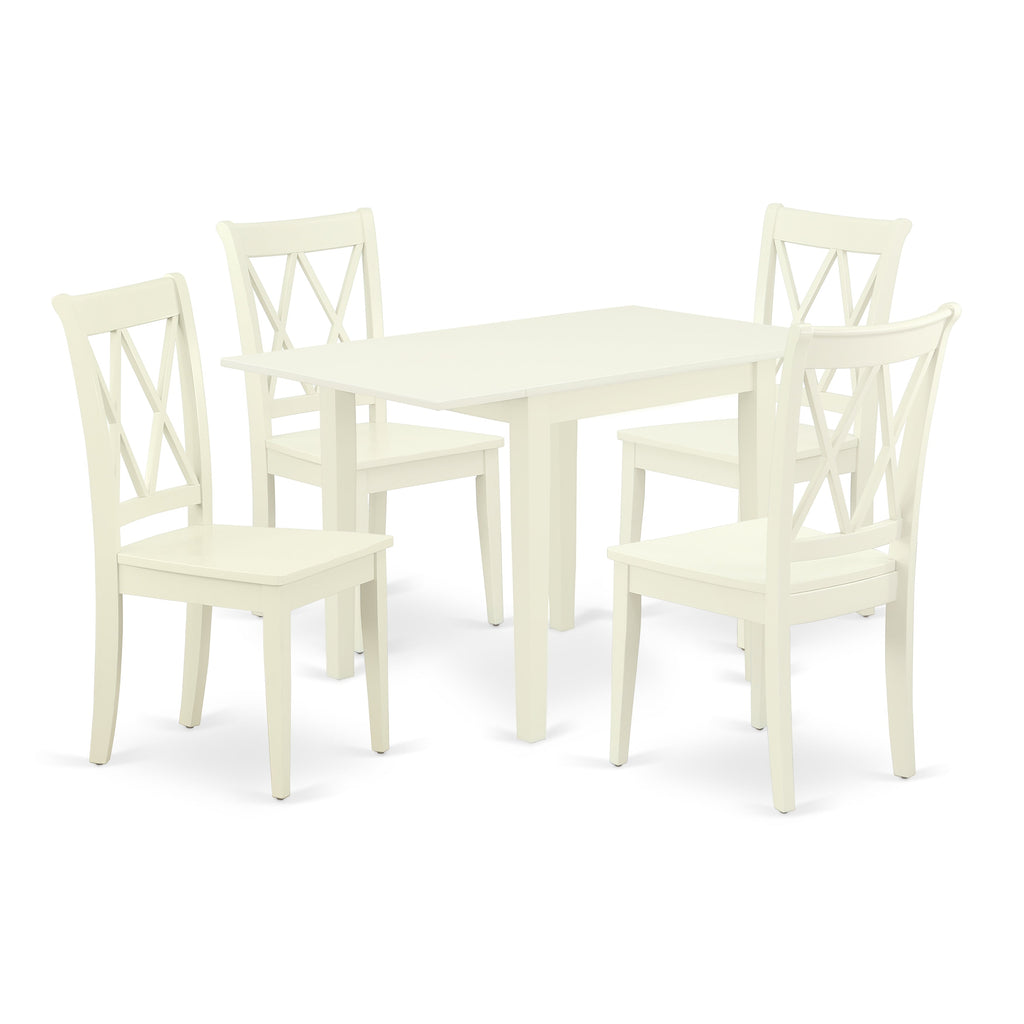 East West Furniture NDCL5-LWH-W 5 Piece Dining Set Includes a Rectangle Dining Room Table with Dropleaf and 4 Kitchen Chairs, 30x48 Inch, Linen White
