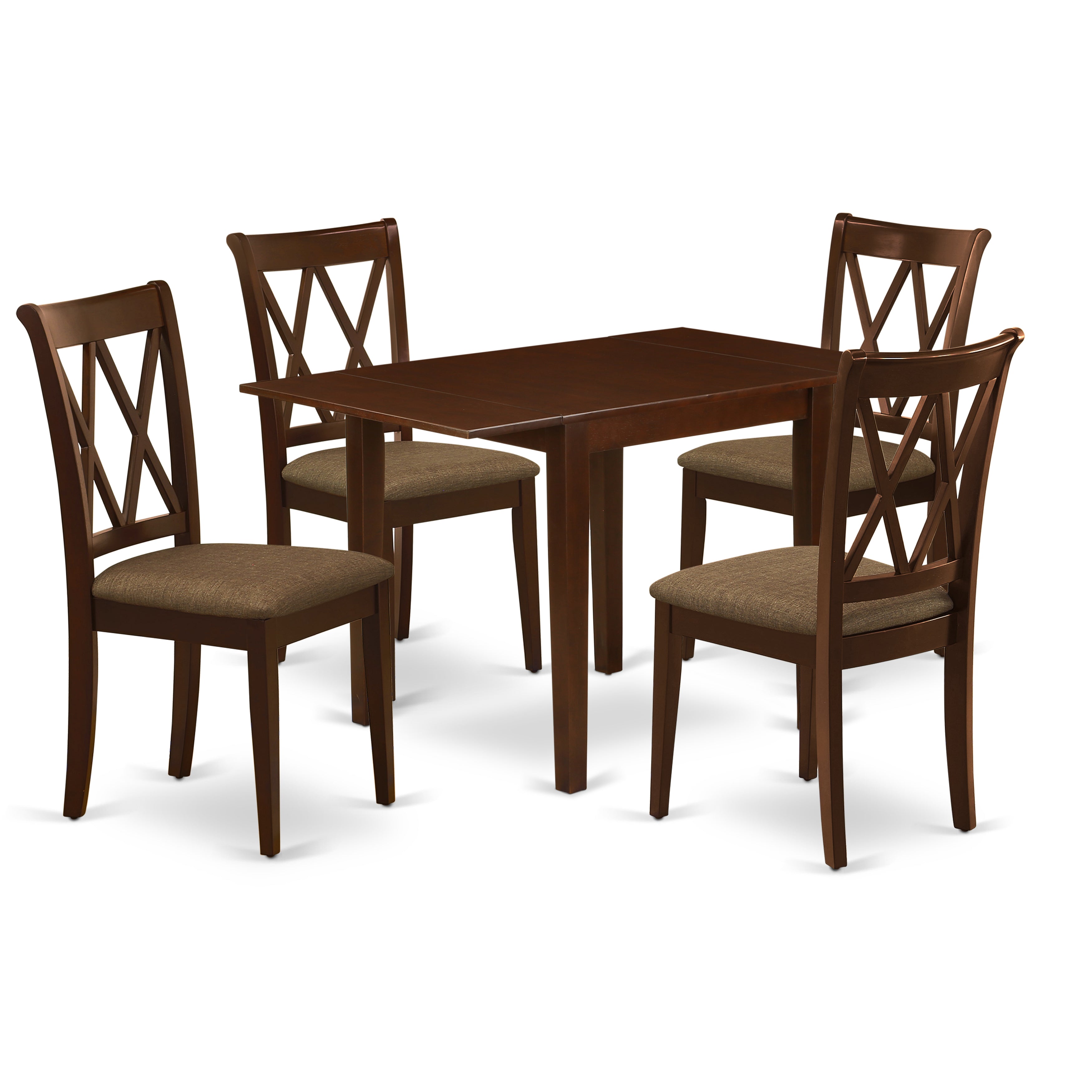 East West Furniture NDCL5-MAH-C Dining Room Table Set for 5- 4 Wonderful Wood Dining Chairs - an Eye-catching Wooden Dining Table - Mahogany Color Linen - Mahogany Finish Wooden Structure