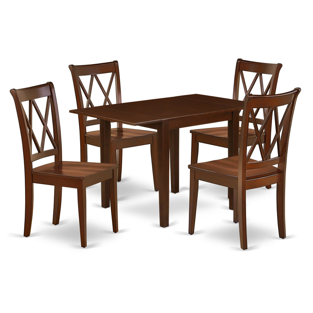 East West Furniture NDCL5-MAH-W 5 Piece Dining Room Table Set Includes a Rectangle Kitchen Table with Dropleaf and 4 Dining Chairs