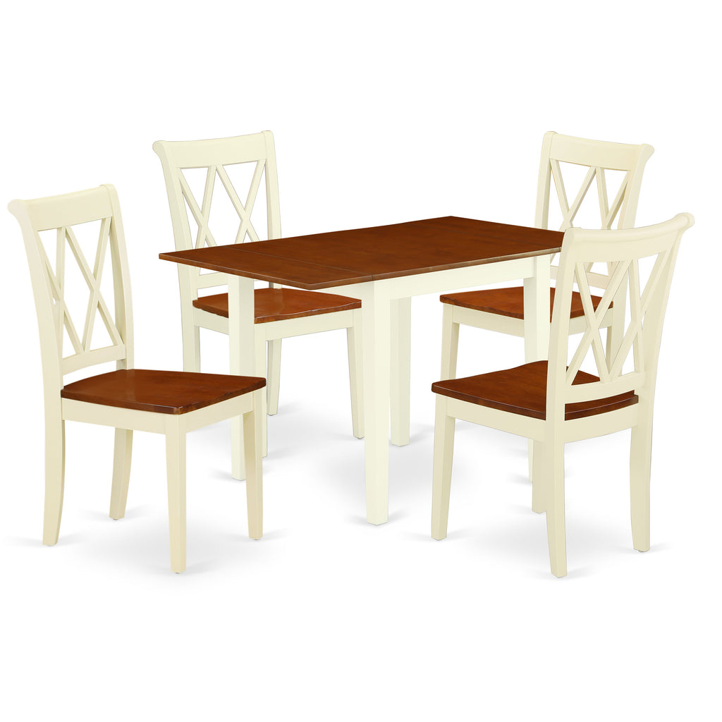 East West Furniture NDCL5-WHI-W 5 Piece Dining Room Furniture Set Includes a Rectangle Kitchen Table with Dropleaf and 4 Dining Chairs, 30x48 Inch, Buttermilk & Cherry