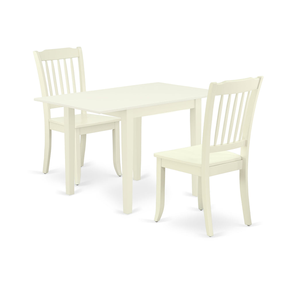 East West Furniture NDDA3-LWH-W 3 Piece Kitchen Table & Chairs Set Contains a Rectangle Dining Room Table with Dropleaf and 2 Dining Chairs, 30x48 Inch, Linen White